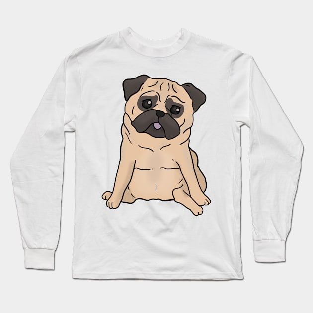 Cute pug dog hand drawn sitting with sad face Long Sleeve T-Shirt by Mesyo